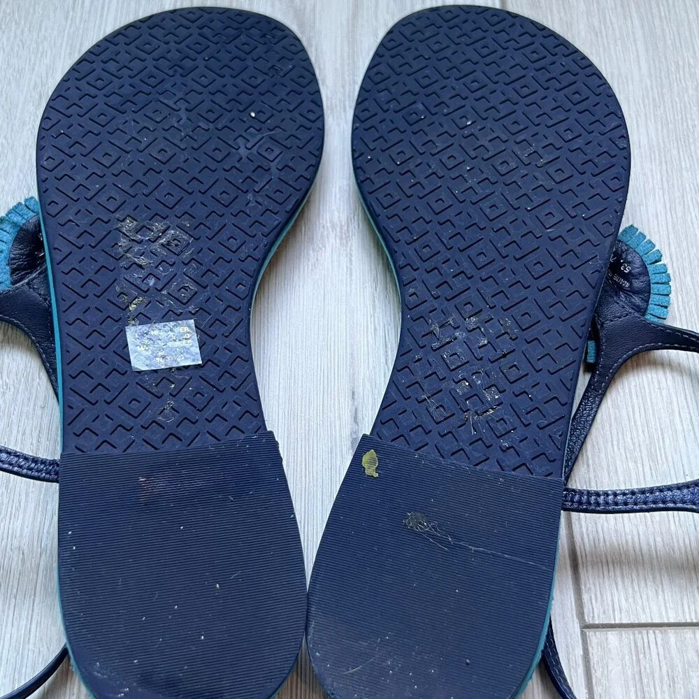 Tory Burch Navy and Turquoise Thora Sandals - Size 7